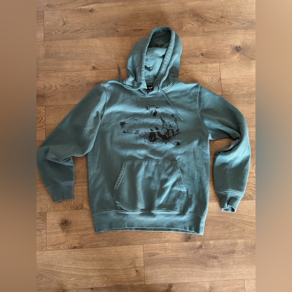 The North Face Sage Green Crewneck Hoodie with Black Graphic - Men